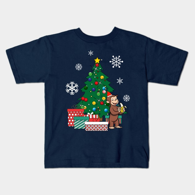 Curious George Around The Christmas Tree Kids T-Shirt by Nova5